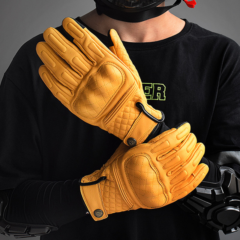 Motorcycle Gear Yellow - Sarung Tangan Sepeda Motor Kulit Retro