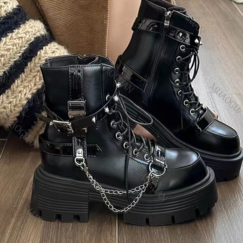 Motorcycle Gear Pants - Sepatu Bot Punk Tebal untuk Wanita